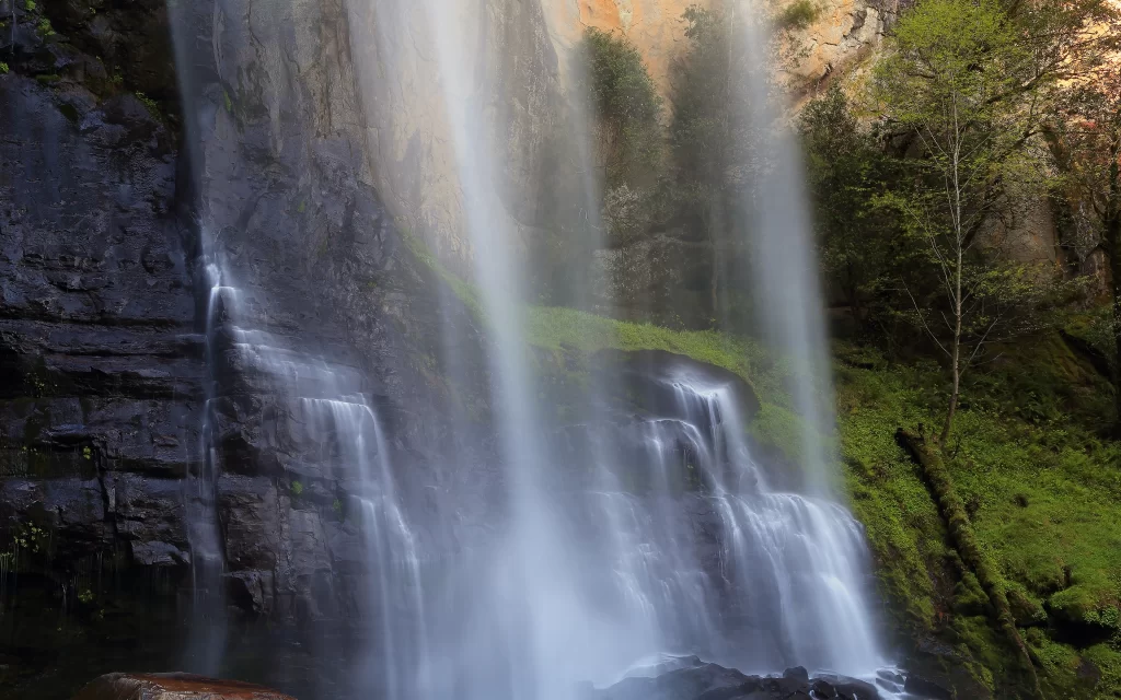 Waterfall Misty Rocks Greenery Nature