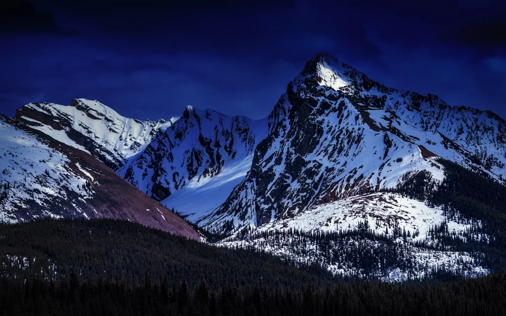 Snowy Mountains Majestic Peaks Dark Sky