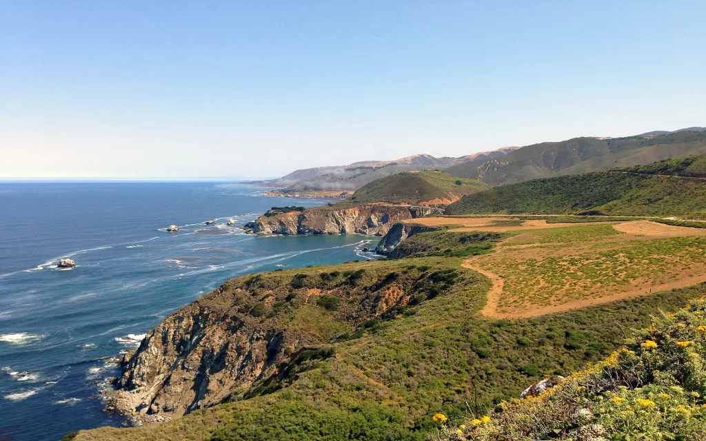 Coastal Cliffs Ocean Blue Sky Greenery