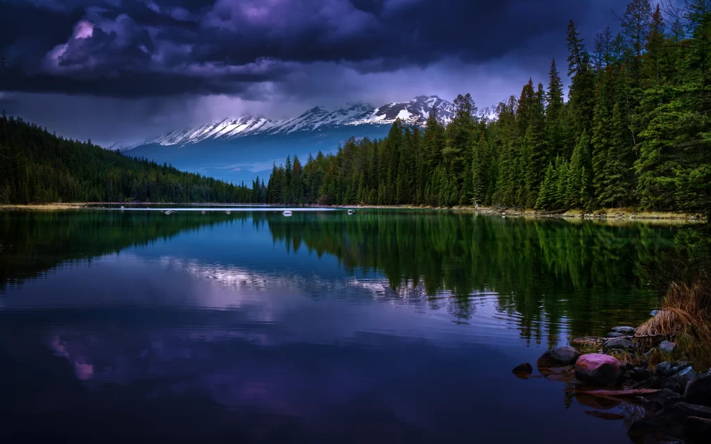 Mountain Lake Forest Snow Clouds