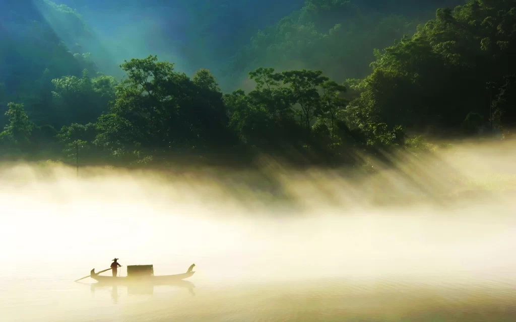 Misty Morning Riverboat Forest Rays