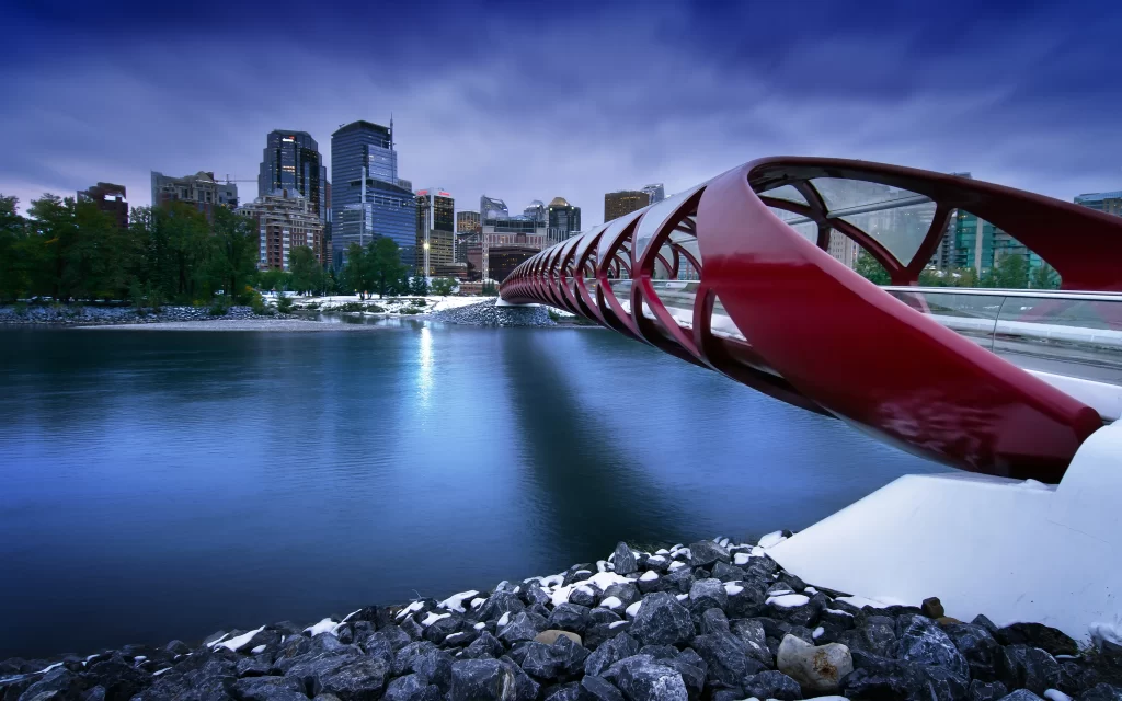 Modern Bridge Cityscape River Skyscrapers Reflection