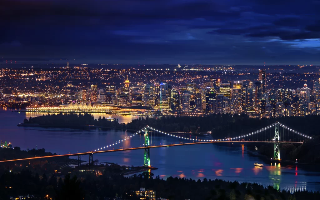 Cityscape Night Lights Bridge Water Reflection