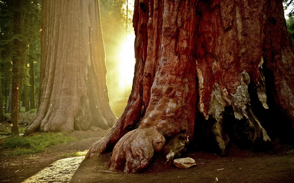 Sunlight Forest Giant Trees Majestic Nature