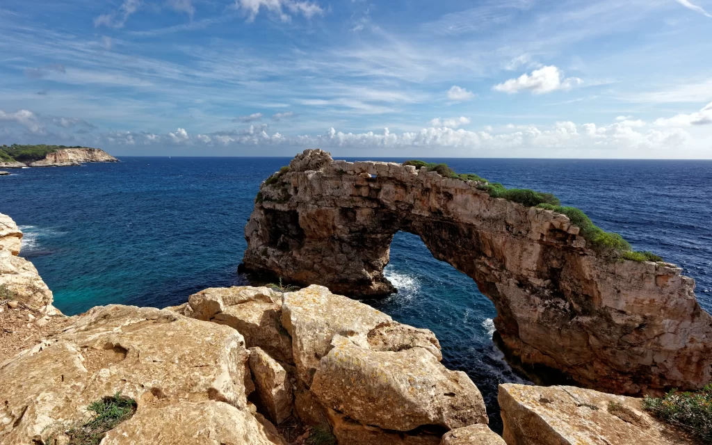 Natural Arch Ocean Blue Sky Rocky Coastline
