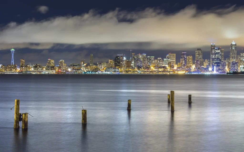 Cityscape Night Skyline Water Reflections