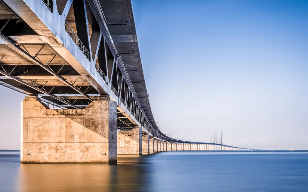 Modern Bridge Structure Blue Sky Reflections