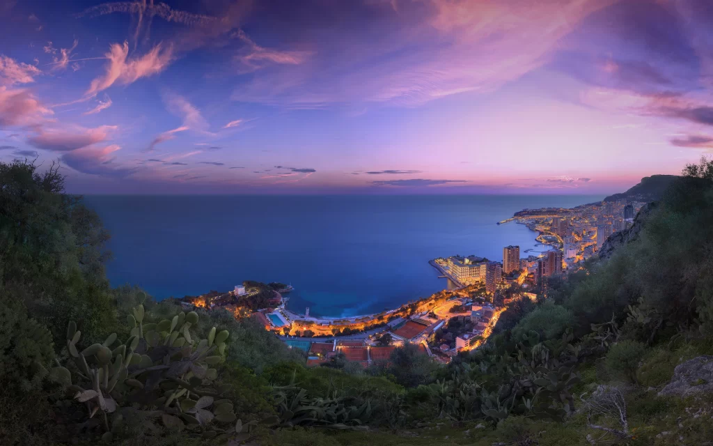 Sunset Ocean Cityscape Lights Coastal Night