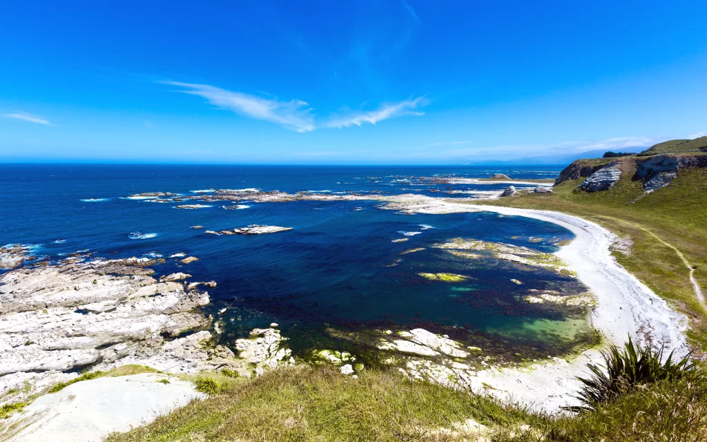 Coastal Landscape Rocky Shoreline Blue Sky Ocean