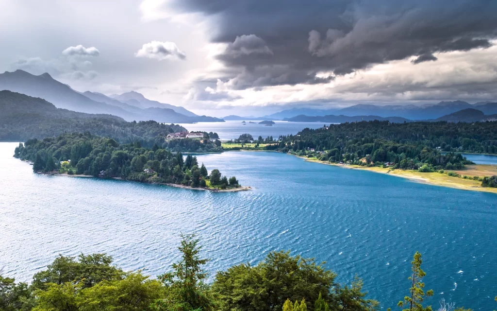 Lakeside Mountains Forest Clouds Scenic