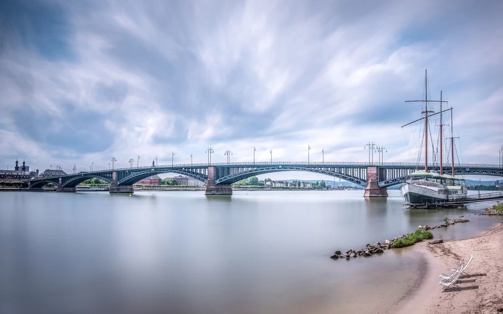 Bridge River Clouds Boat Cityscape