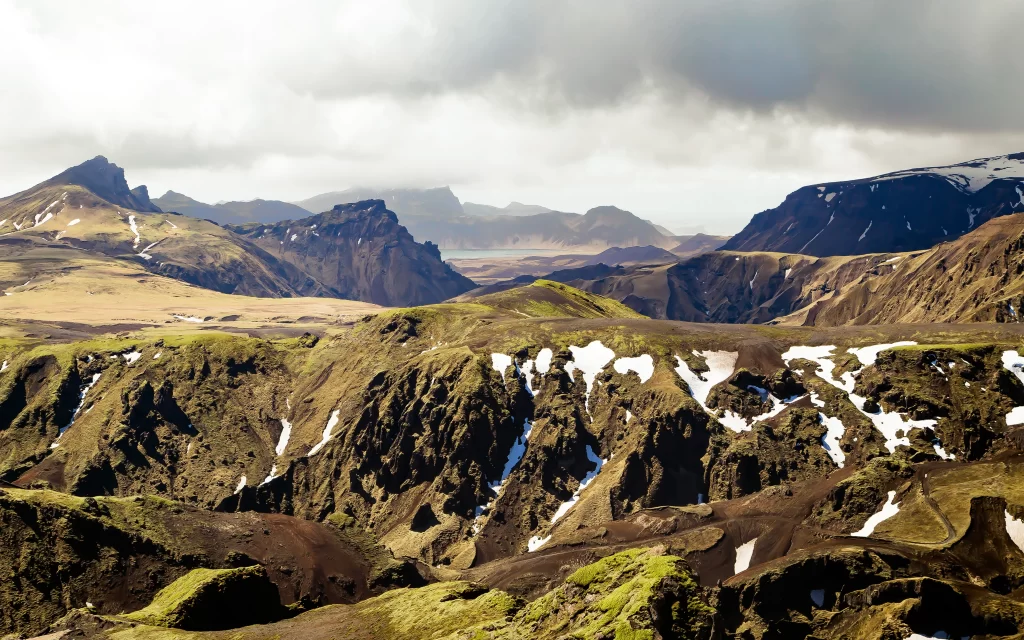 Mountainous Terrain Majestic Peaks Snowy Peaks Rocky Cliffs Verdant Slopes