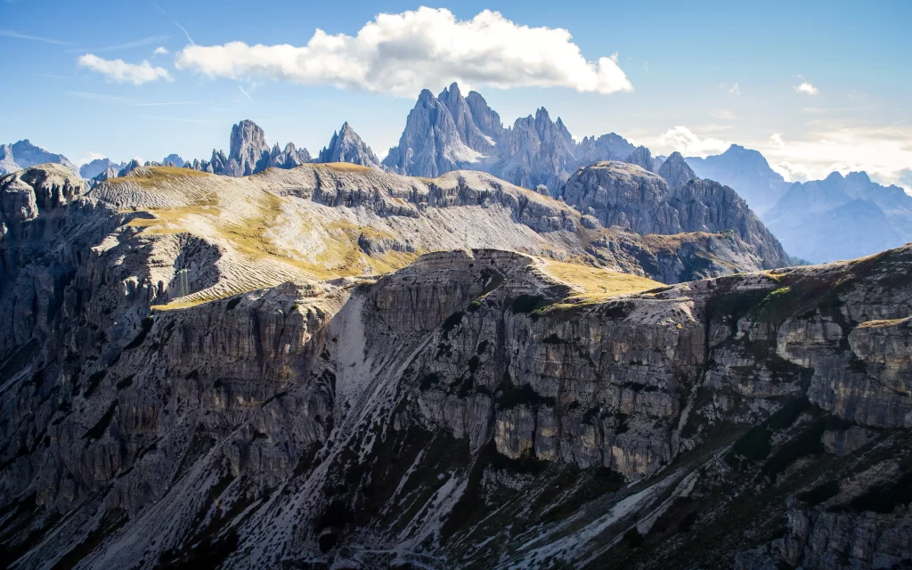 Mountain Peaks Rocky Terrain Clear Sky Clouds