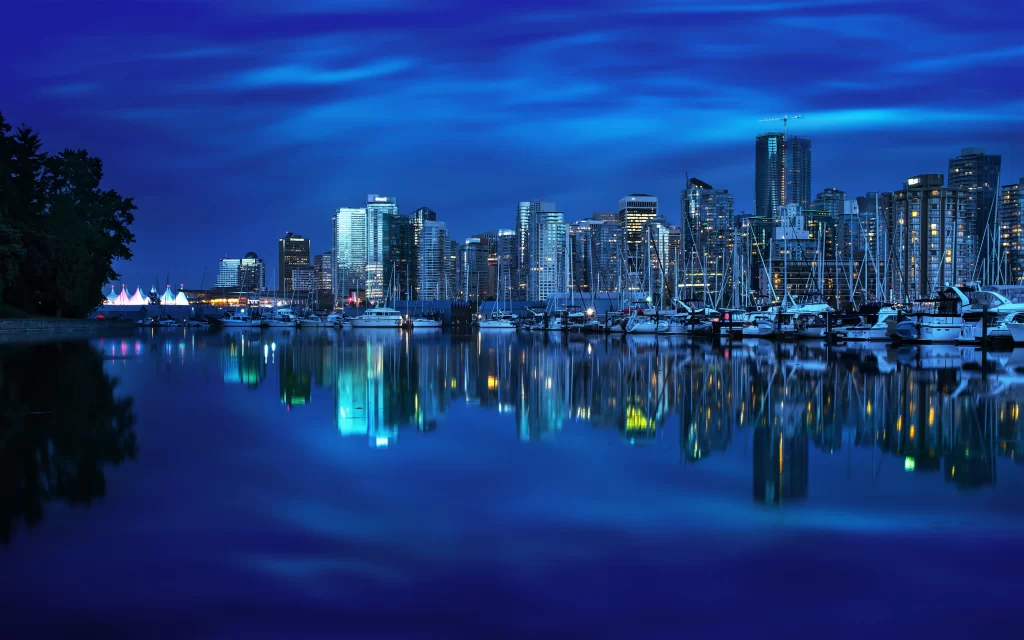 Cityscape Night Skyline Boats Reflections