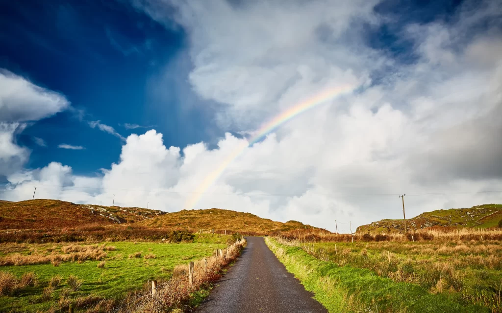 Rainbow Countryside Path Clouds Greenery