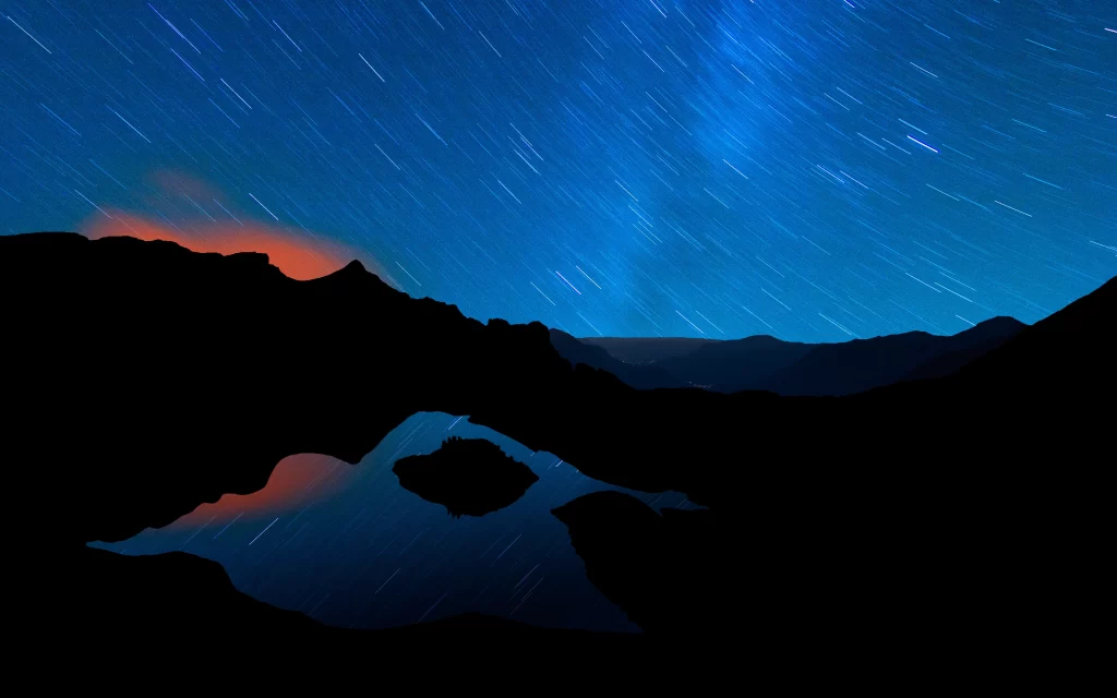 Starry Sky Mountain Lake Reflection Night