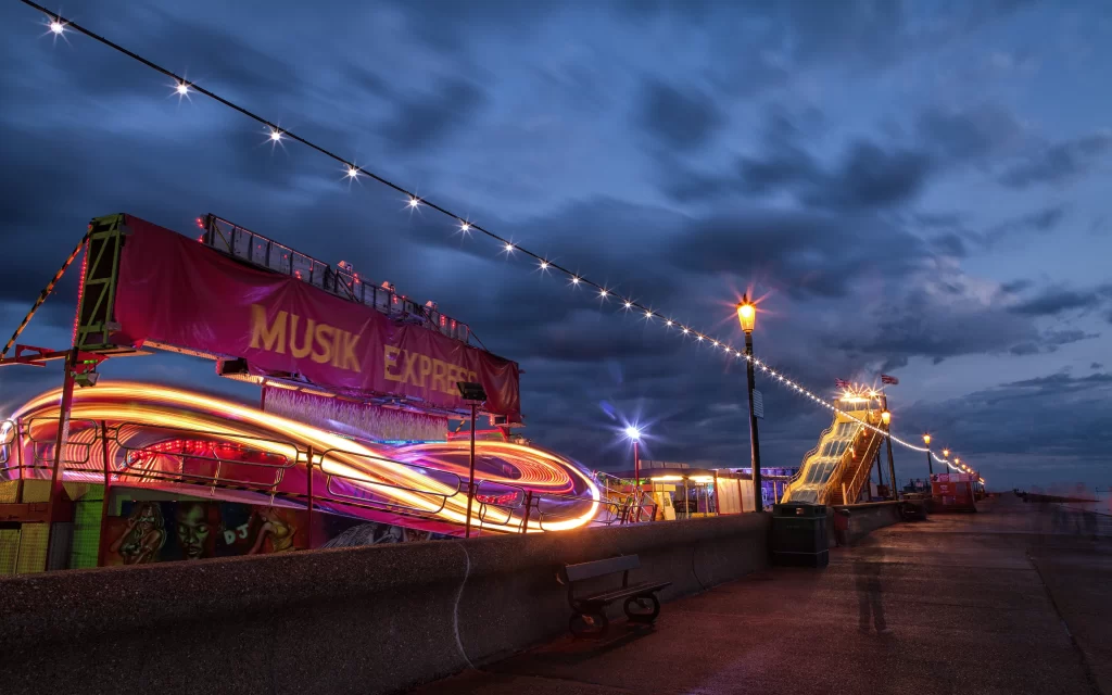 Amusement Park Lights Carnival Evening Sky
