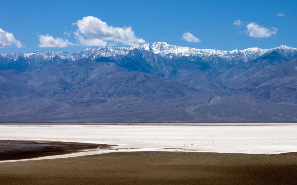 Desert Mountain Snow Peaks Blue Sky Clouds