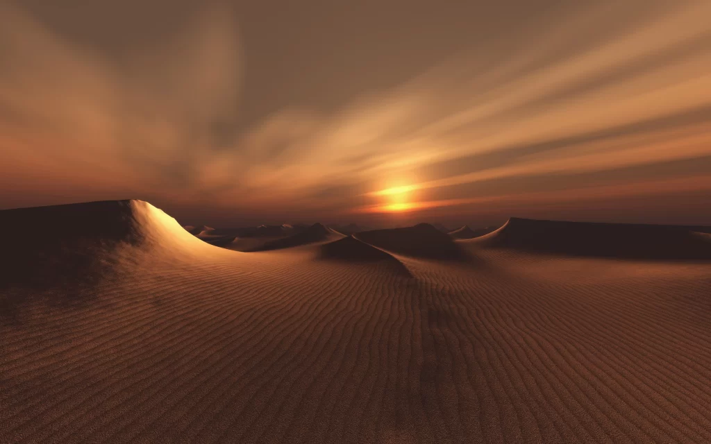 Desert Sunset Dunes Warm Light Clouds