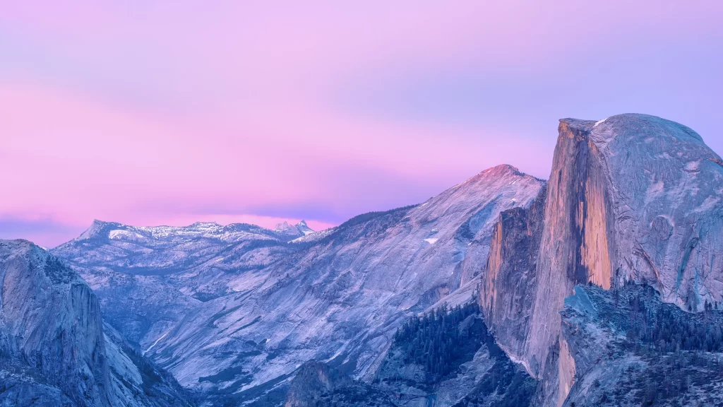 Pink Sky Mountain Peaks Granite Cliffs Snow
