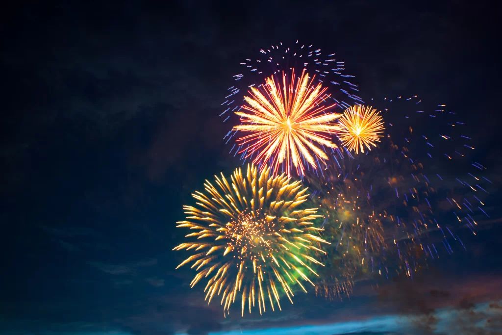 Fireworks Night Sky Colorful Bursting Lights
