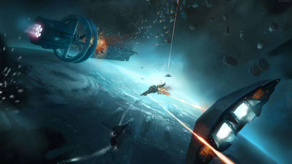 Space Battle Spaceships Destruction Laser Beams