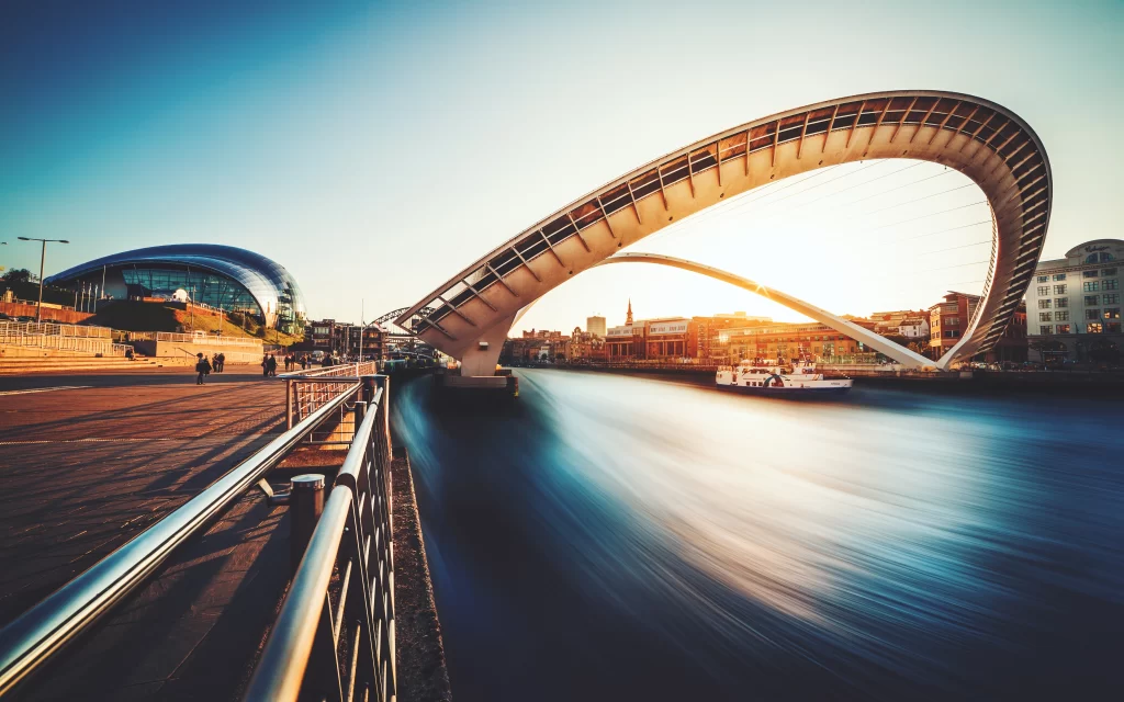 Modern Bridge River Cityscape Architecture Sunlight