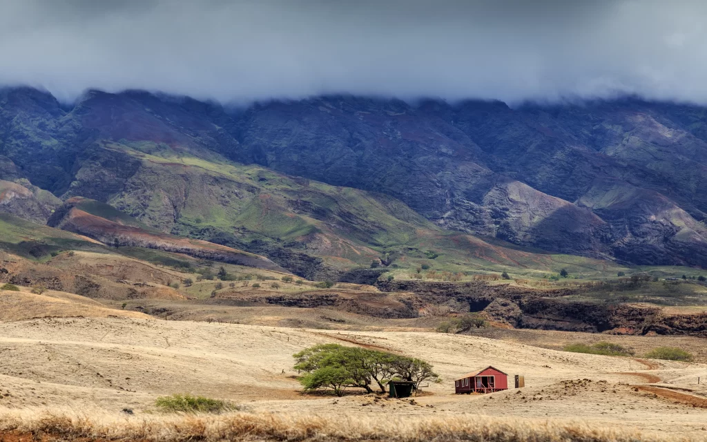 Mountainous Landscape Cloudy Sky Rural Cabin Scenic View