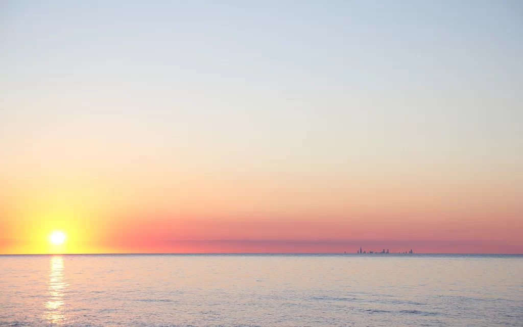 Sunset Ocean Horizon Cityscape Calm