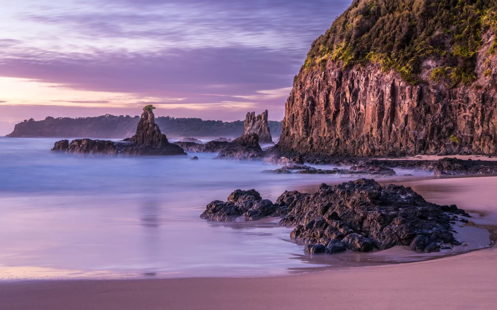 Sunset Ocean Rocks Cliff Mist