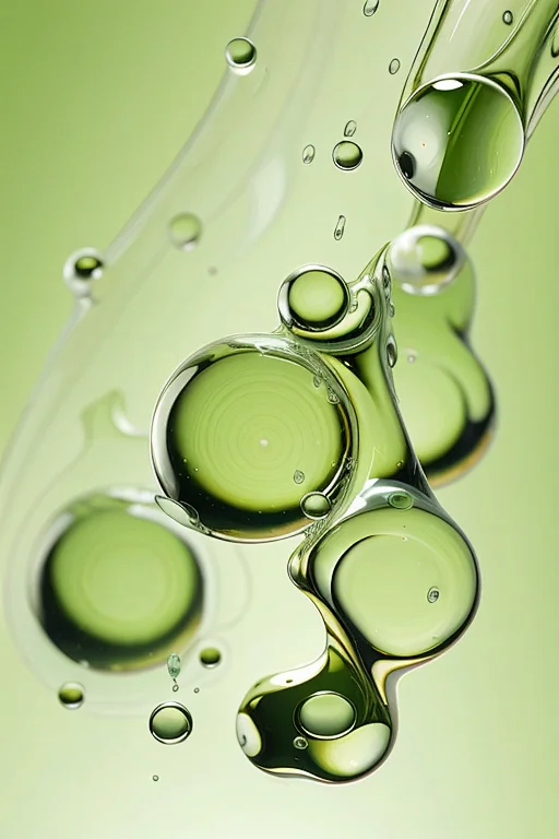 Water Droplets Green Color Reflections Bubbles