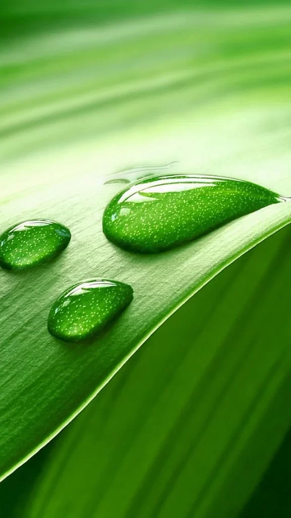 Water Droplets Green Leaf Nature Freshness