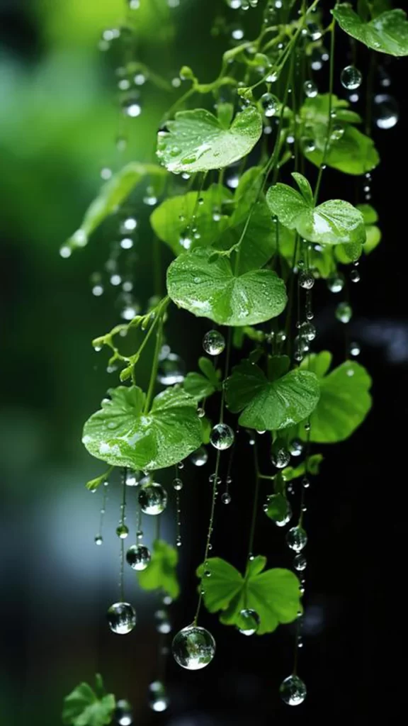 Water Droplets Green Leaves Nature Freshness Dew