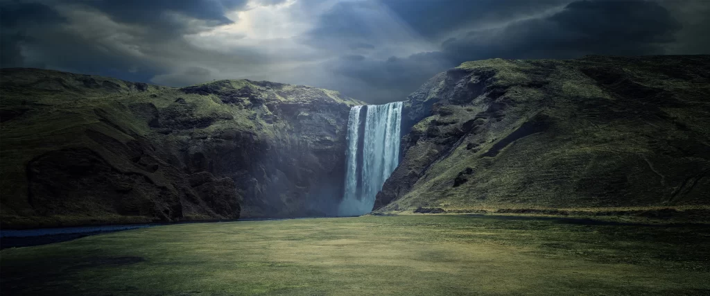 Waterfall Nature Landscape Clouds Sunlight Serene