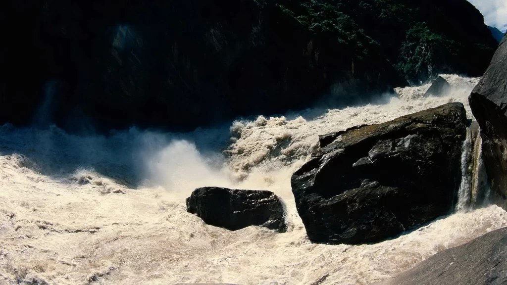waterfall rocks mist nature powerful scenic