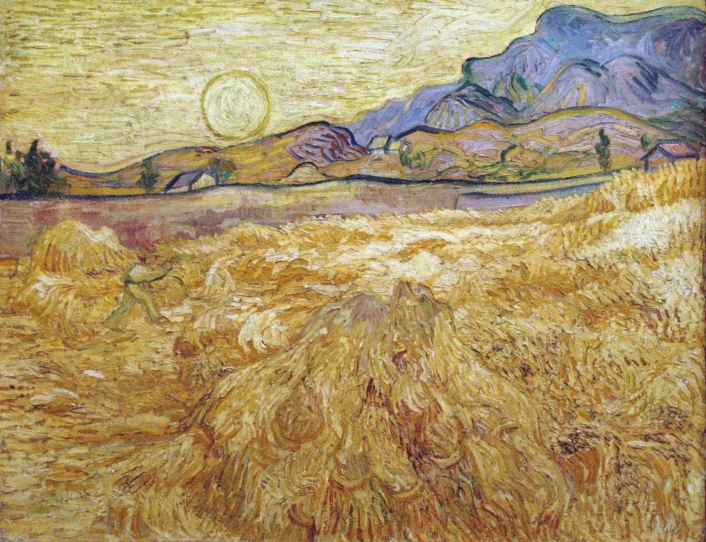 Wheat Field with Reaper and Sun Van Gogh