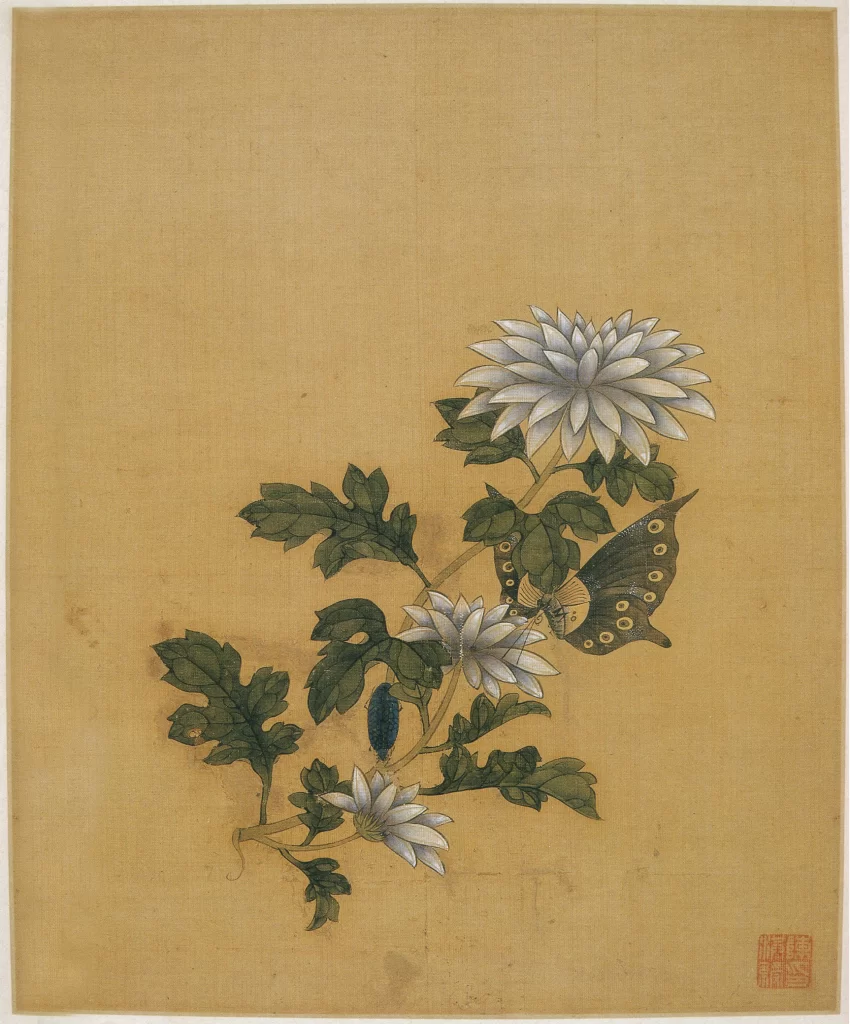 White Chrysanthemum Butterfly Blue Beetle Chen Hongshou