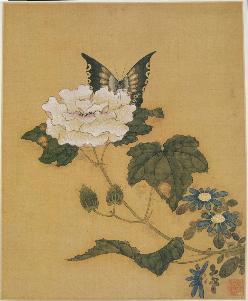 White Hibiscus Swallowtail Blue Flowers Chen Hongshou