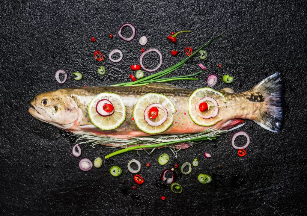 Whole Fish Fresh Ingredients Colorful Garnish