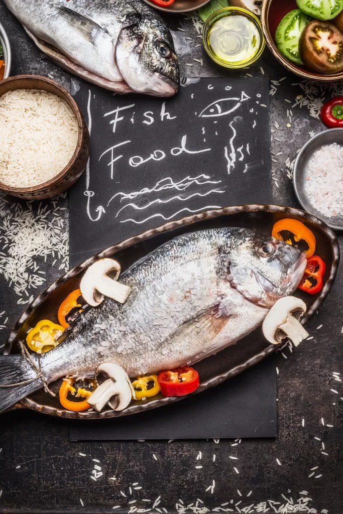 Whole Fish Fresh Ingredients Colorful Vegetables