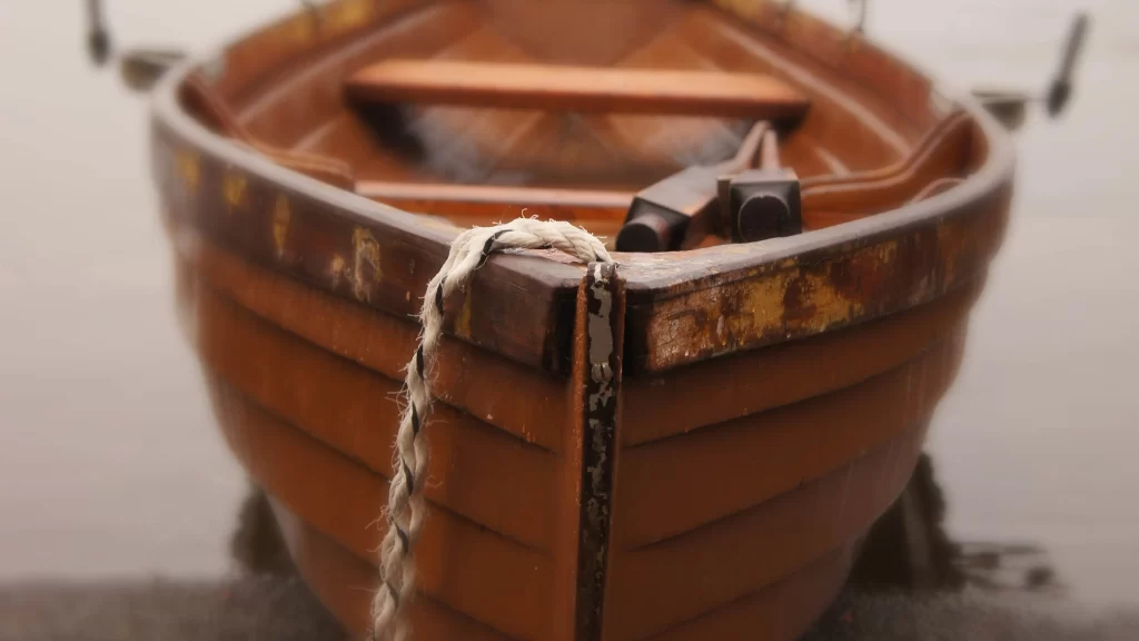 Wooden Boat Rope Oar Weathered Calm Water