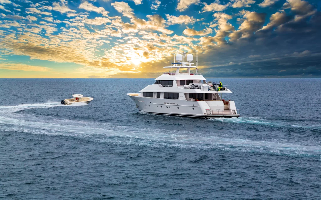 yacht boat sea sunset clouds horizon