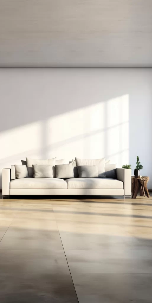 Modern Cream Sofa with Wooden Side Table
