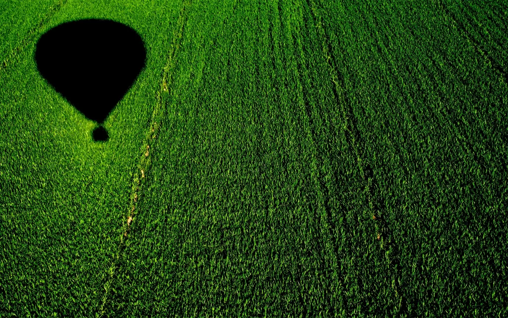 Hot Air Balloon Shadow Green Field Lines