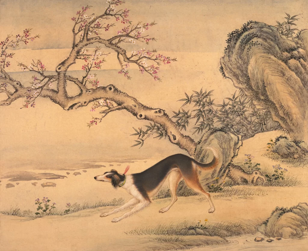 Hound Dog Plum Blossom Bamboo Rocks Landscape Traditional Ai