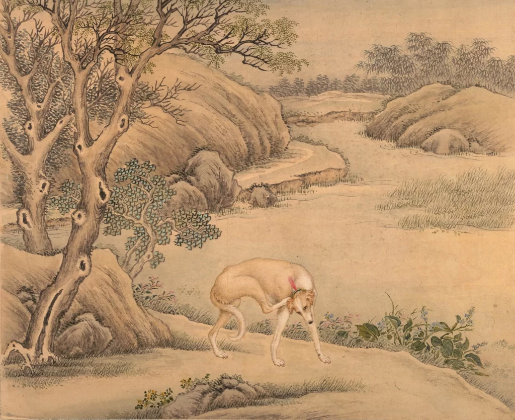 Hound Landscape Dog Nature Ink Brushwork Traditional Ai Qime