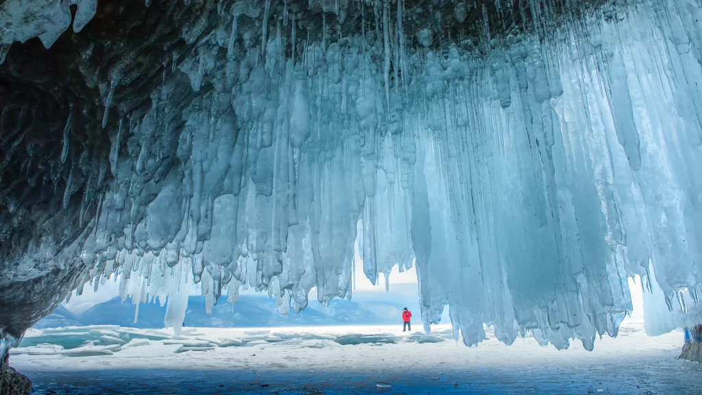 Ice Cave Frozen Waterfall Winter Landscape Snowy