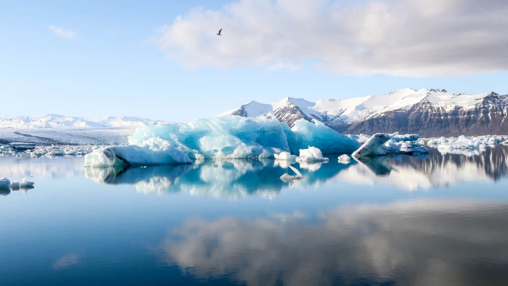 Icebergs Glacier Mountains Reflection Clouds