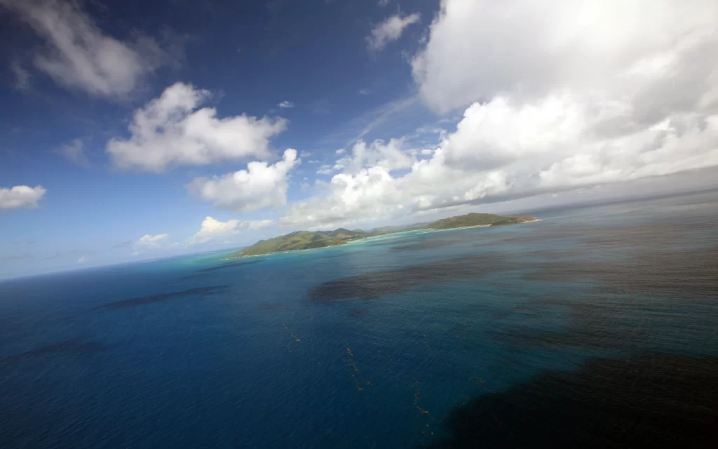 Island Ocean Blue Sky Clouds Green Hills