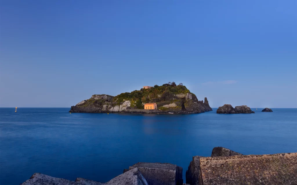 Island Ocean Blue Sky Rocks Vegetation